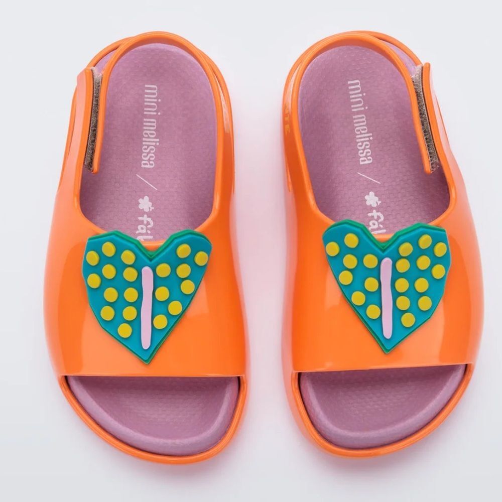 Mini Melissa Orange Sandals with Teal Heart and Yellow Dots